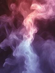 Obraz premium Abstract swirling pink and blue smoke on black background.