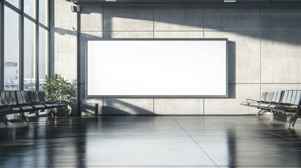 Blank Advertisement In Modern Airport Terminal Waiting Area