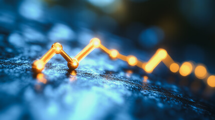 Golden Growth: Abstract line graph showing upward trend with glowing nodes, symbolizing growth, progress, and success in business or finance.  
