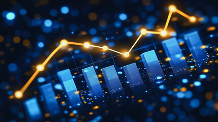 Ascending Growth: A dynamic graph with a glowing line showcasing an upward trend, symbolizing progress, success, and positive growth. The image is visually compelling.