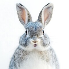 Obraz premium Grey bunny rabbit portrait, studio shot, white background, Easter.