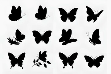 butterfly silhouettes in black with various wing shapes on a white background