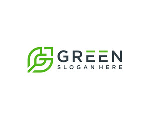 Modern logo of letter G and leaf