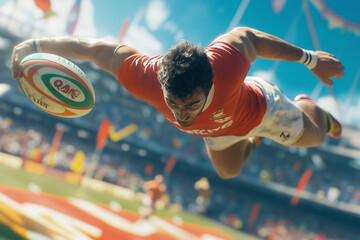 rugby player holding rugby ball