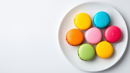 A plate of colorful macarons arranged in a circle