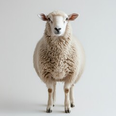 Obraz premium Fluffy sheep studio portrait, farm animal, wool, agriculture, background white.