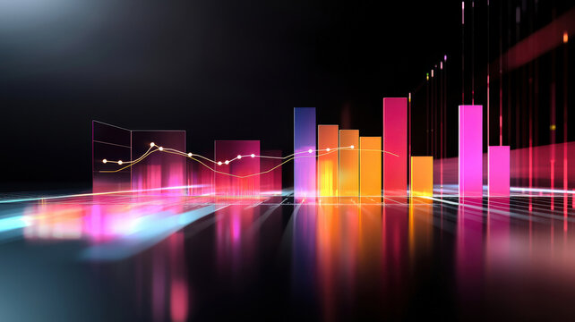 A futuristic box plot featuring illuminated, color-coded boxes and glowing outliers, displayed against a sleek, dark surface, showcasing modern data visualization with striking light reflections.
