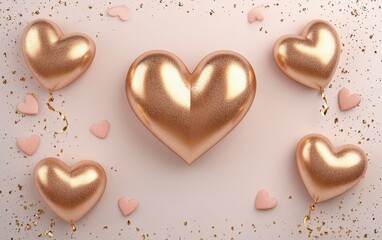 Obraz premium Heart-shaped chocolates elegantly lined up on a table, perfectly capturing the essence of love for Valentine's Day celebrations.