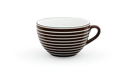 A brown striped cup with a white interior, ideal for serving beverages.