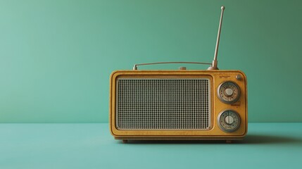 Obraz premium Vintage radio on teal background.