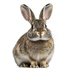Obraz premium Cute brown rabbit sitting, white background, pet, springtime.