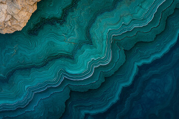 Abstract teal and blue layered marble texture.