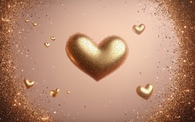 Fototapeta premium A vibrant heart-shaped object stands out against a luxurious gold background, symbolizing love and romance for Valentine's Day celebrations.