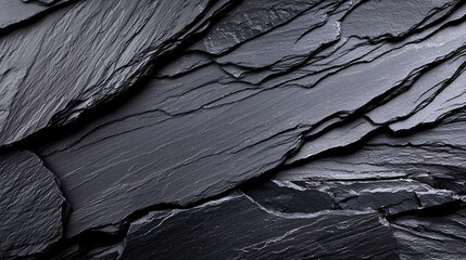 Close-up of dark gray slate stone texture with layered, rough surface.