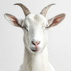Fototapeta premium White goat portrait, studio shot, farm animal, peaceful background.