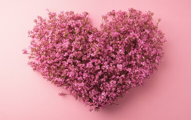 Fototapeta premium A beautiful heart-shaped floral arrangement set against a soft pink background, perfect for celebrating love on Valentine's Day.