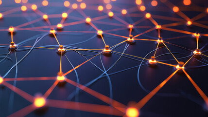 A futuristic circular graph with interactive nodes and glowing pathways connecting them, creating a seamless and dynamic visual flow with a high-tech, cybernetic aesthetic on a sleek, dark background.