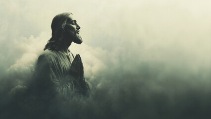 Fototapeta premium A depiction of Jesus connecting with God in prayer. 