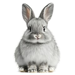Obraz premium Cute grey rabbit sitting, white background, pet, animal.
