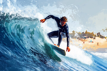 Naklejka premium surfing the wave