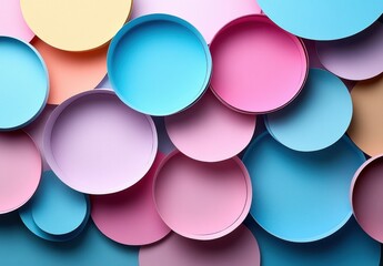 Colorful paper cutouts of various round shapes, arranged in an office setting against a white background