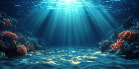 Fototapeta premium A blue ocean with a bright sun shining on the water