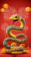 Fototapeta premium Digital illustration of snake for the year. Chinese New Year