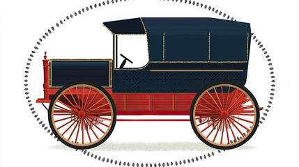 Naklejka premium A vintage-style illustration of a horse-drawn carriage with large wooden wheels.