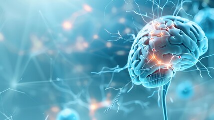 A digital rendering of a brain with neural connections, highlighting synapses and electrical impulses, representing advanced neuroscience and cognition.