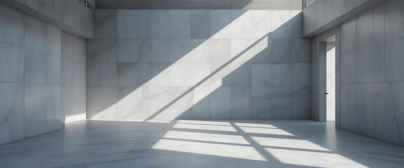 Obraz premium Stylish 3D-Rendered Abstract Concrete Room with Sharp Shadows, Polished Surfaces, and Modern Design for Captivating Stock Imagery