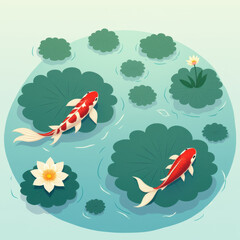 Obraz premium Koi Pond: Serene Aquatic Illustration - Zen/Mindfulness