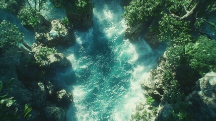 Obraz premium A stunning cliffside view of the ocean, with waves crashing against jagged rocks far below. The lush greenery atop the cliffs contrasts beautifully with the deep blue water, creating a striking 