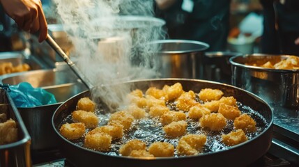 Chef Cooking Fishcakes in a Busy Kitchen