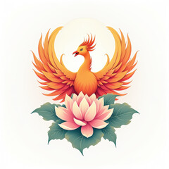 Fototapeta premium Phoenix Bird & Lotus Flower, Mythical Art - Mythical Creatures