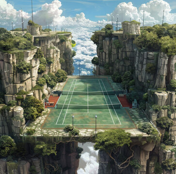 a weird surrealist tennis court.