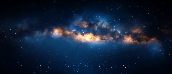 Fototapeta premium Cosmic Nebula Orange and Blue Gas Clouds in Dark Space.