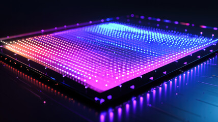 A futuristic correlation matrix with radiant, glowing cells in gradient hues, displayed on a sleek digital platform, creating a high-tech and visually immersive data visualization.
