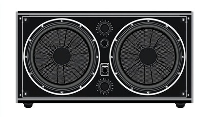 A vintage-style speaker with two large woofers and control knobs for audio adjustments.