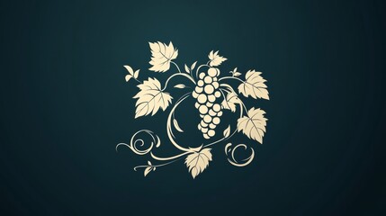 45.Vector illustration of a grapevine logo, showing a stylized vine with leaves and bunches of grapes; the smooth curves and fine detailing create a balanced and elegant composition, perfect for a