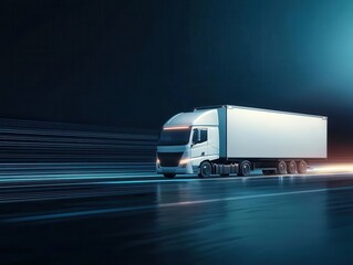 A modern truck traveling at high speed, showcasing the power of logistics and efficient transportation in a dynamic environment. Cargo management logistics tracking automation concept.