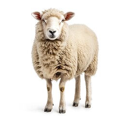 Fototapeta premium Fluffy sheep, studio shot, white background, farm animal.