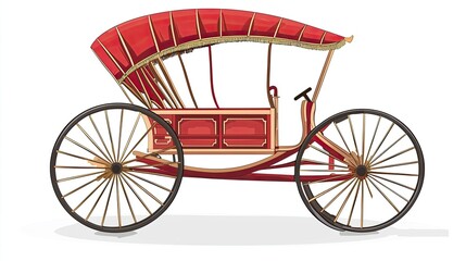 Fototapeta premium A vintage-style rickshaw with a red canopy and wooden wheels for passenger transport.