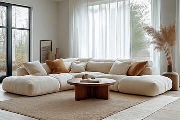 Cozy Modern Living Room with Sectional Sofa and Wooden Coffee Table