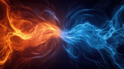 Obraz premium Magnetic fields and gravity waves interacting, visualized with electric blue and fiery orange tones, creating a surreal scientific backdrop.