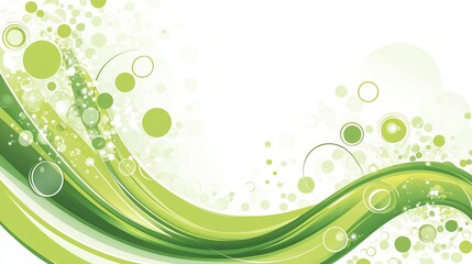 Abstract green wave design with circles and sparkles, suitable for backgrounds or graphics.