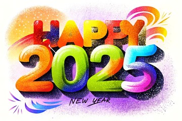 Happy New Year 2025 brush white background color