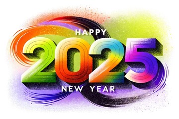 Happy New Year 2025 brush white background color