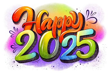 Happy New Year 2025 brush white background color