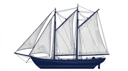 Obraz premium Illustration of a classic sailing ship with detailed rigging and sails.