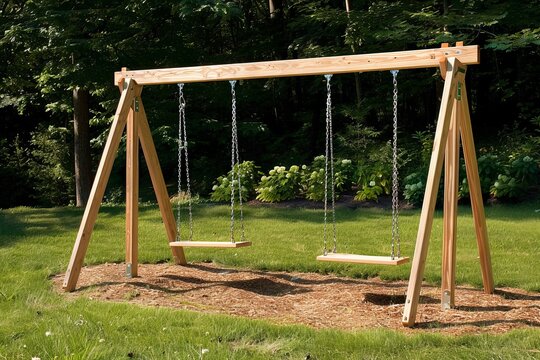 A classic swing set in a playground